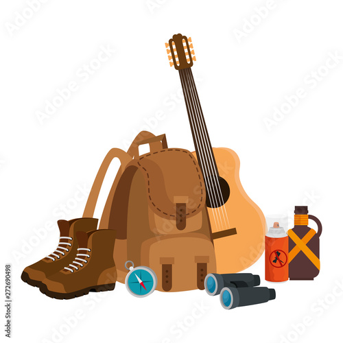 camping travel bag with guitar and equipment