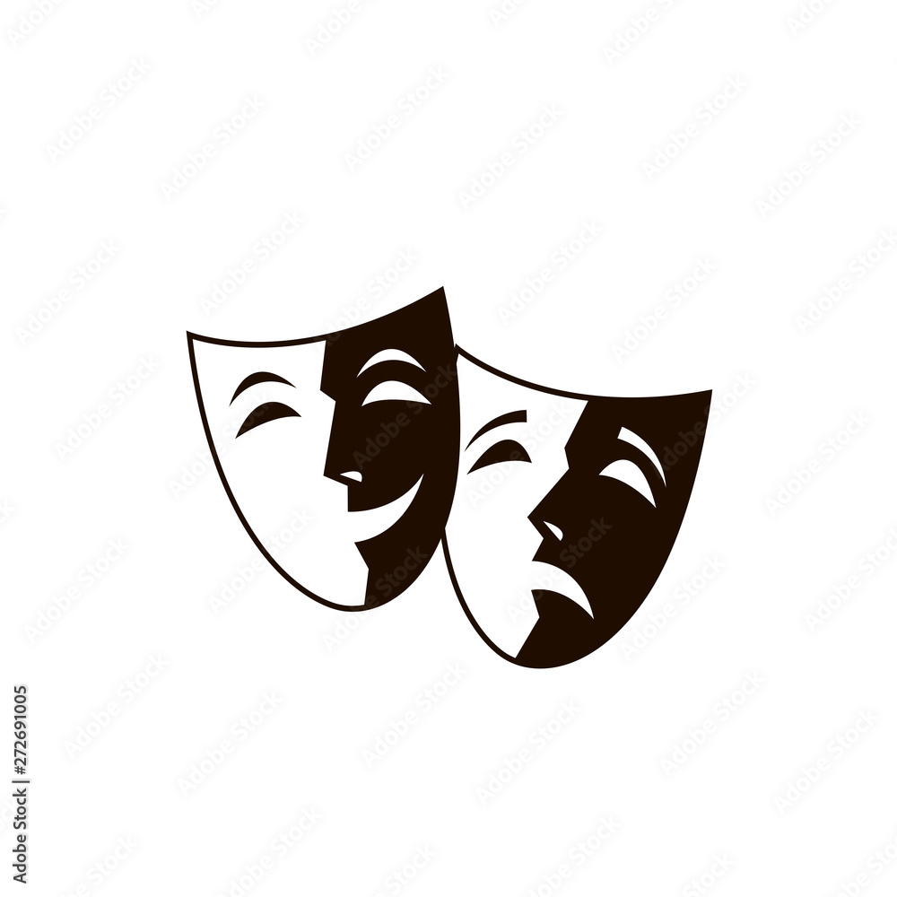 illustration of comedy and tragedy theatrical masks isolated
