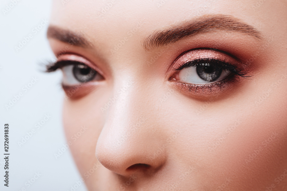 Female Eye with Extreme Long False Eyelashes. Eyelash Extensions. Makeup, Cosmetics, Beauty. Close up, Macro