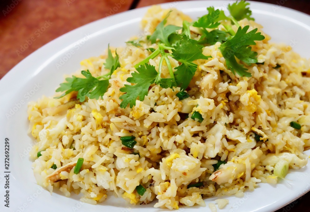 Dish of Delicious Homemade Fried Rice with Crab Dish of Delicious Homemade Fried Rice with Crab