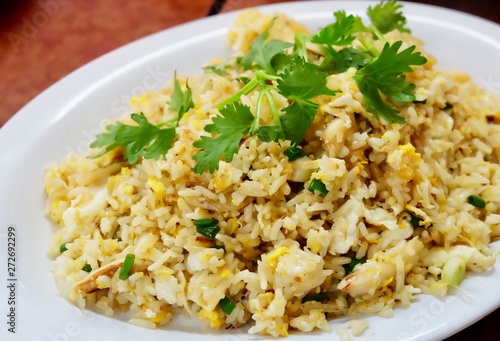 Dish of Delicious Homemade Fried Rice with Crab