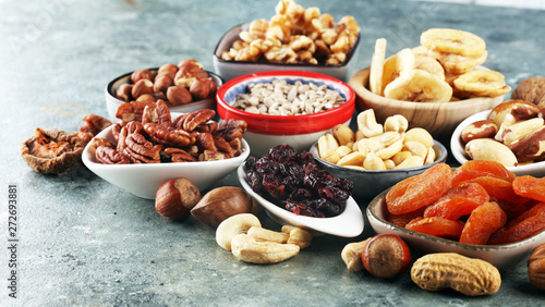 Composition with dried fruits and assorted healthy organic nuts