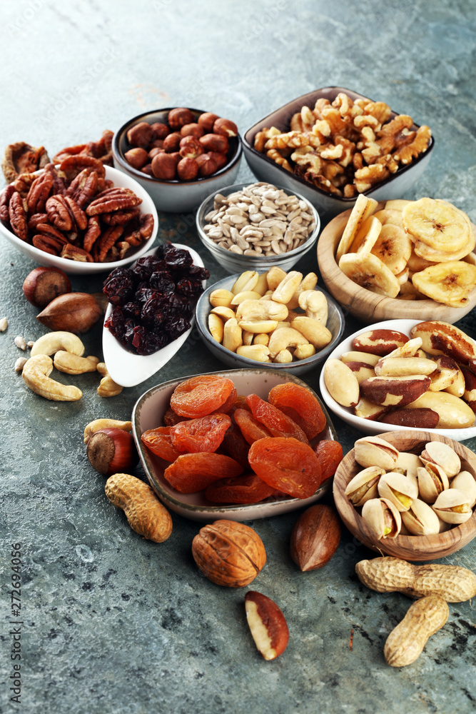 Composition with dried fruits and assorted healthy organic nuts
