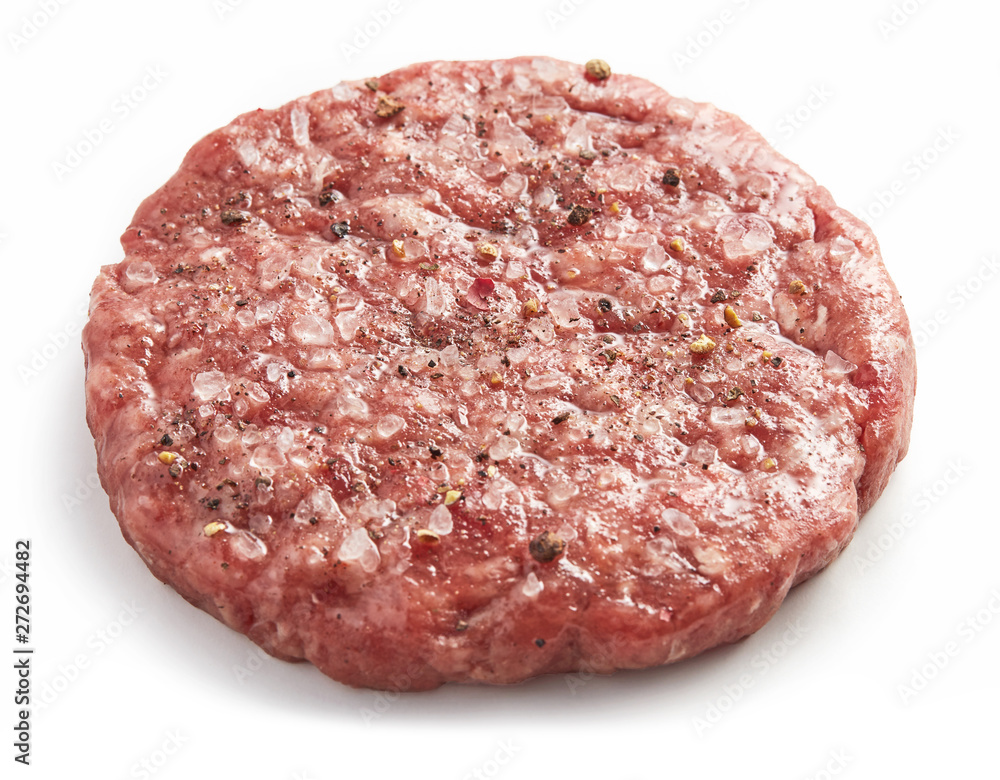 Raw fresh beef burger meat isolated on white background Raw fresh beef burger meat isolated on white background