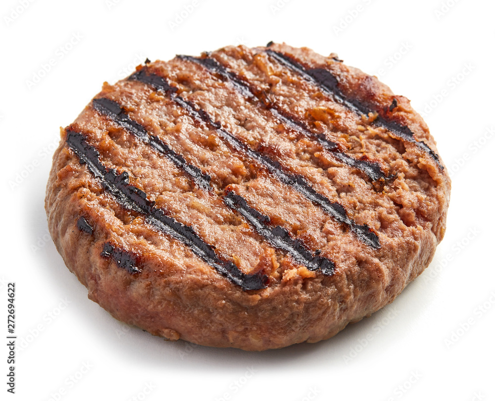 Grilled burger beef meat isolated on white background Grilled burger beef meat isolated on white background