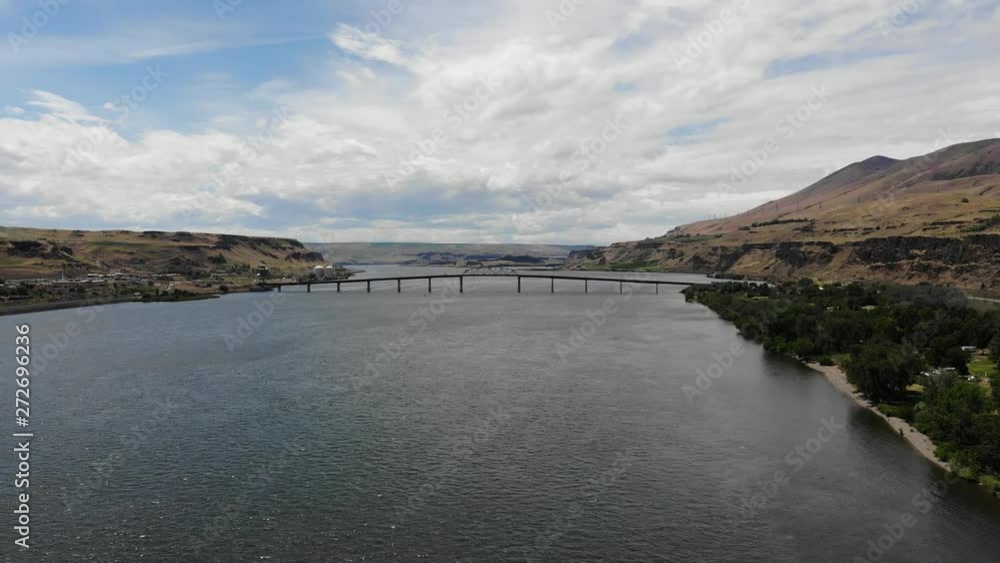 Columbia River being spanned by the Sam Hill Memorial bridge between Washington and Oregon Columbia River being spanned by the Sam Hill Memorial bridge between Washington and Oregon