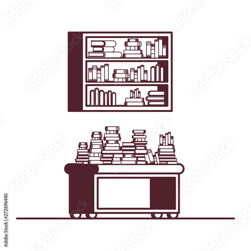 shelving with books in white background