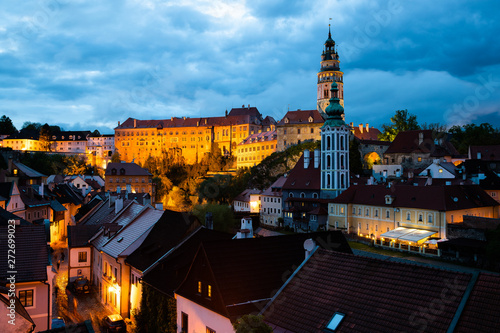 Wallpaper Mural Panoramic landscape view of the historic city of Cesky Krumlov during sunset with famous Cesky Krumlov Castle, Church city is on a UNESCO World Heritage Site captured during spring Torontodigital.ca