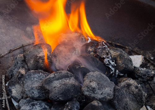 hot burning charcoal for barbecue