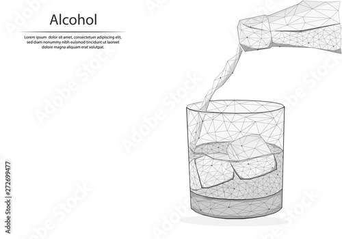 Abstract image glass and bottles in the form of lines and dots, consisting of triangles and geometric shapes. Low poly vector background.