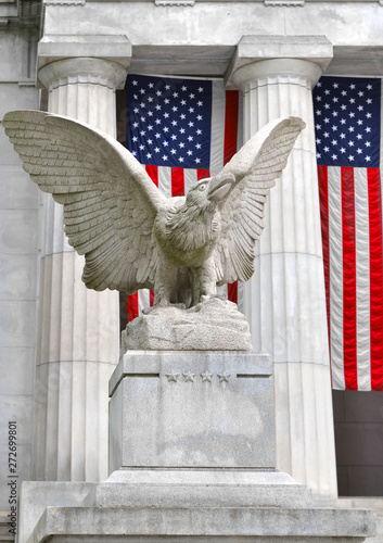 Patriotic Eagle and American Flag at Grant's Tomb in Morningside Heights, Upper Manhattan in New York City. US photo