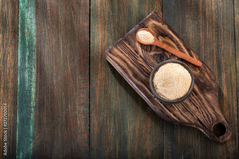Organic maca powder - Lepidium meyenii. Text space Organic maca powder - Lepidium meyenii. Text space