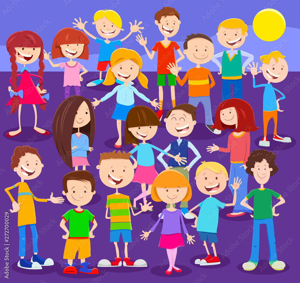 cartoon children characters large group cartoon children characters large group