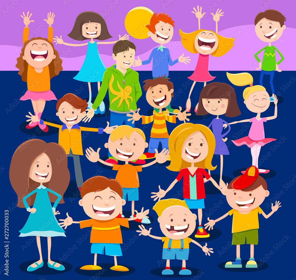 cartoon children and teens characters crowd cartoon children and teens characters crowd