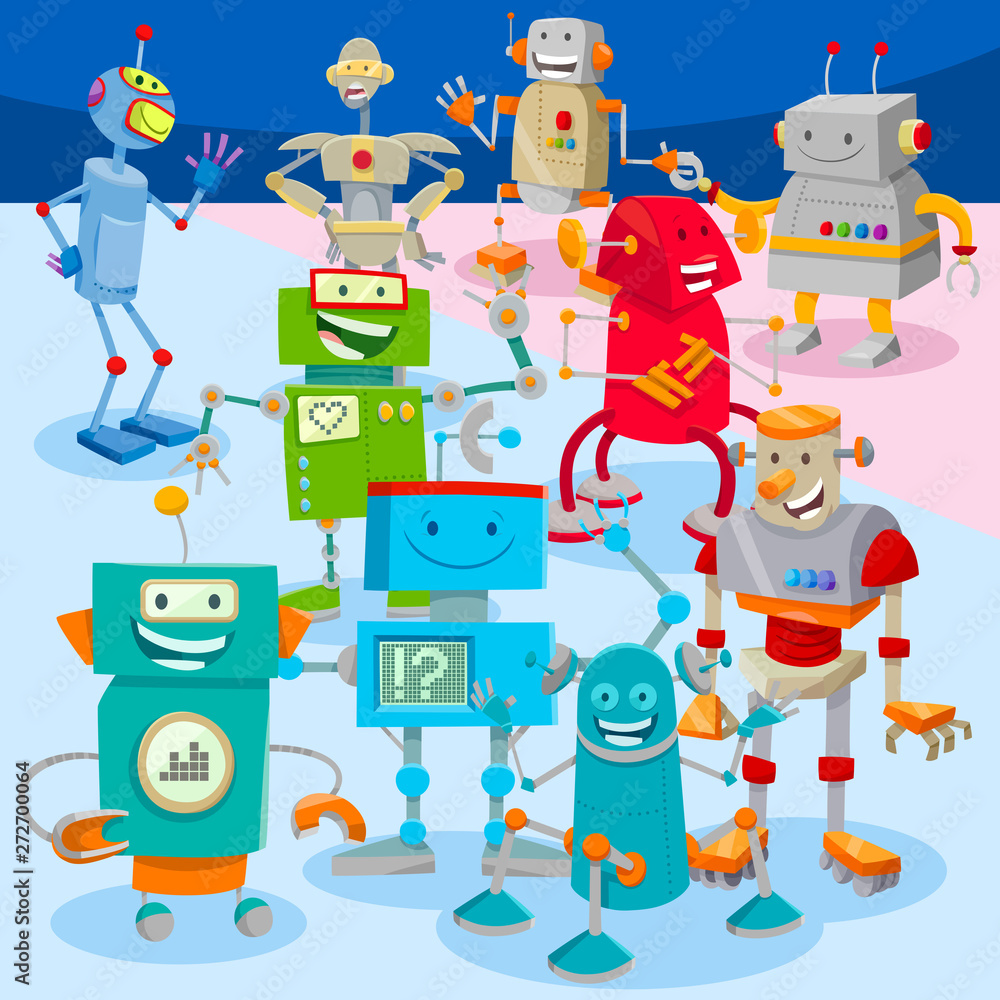 Fototapeta premium robots and droids cartoon characters group