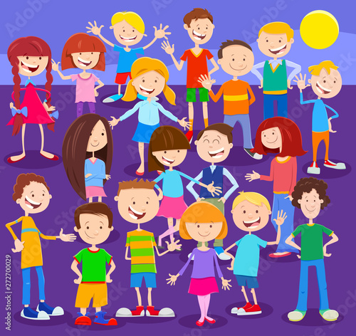 cartoon children characters large group