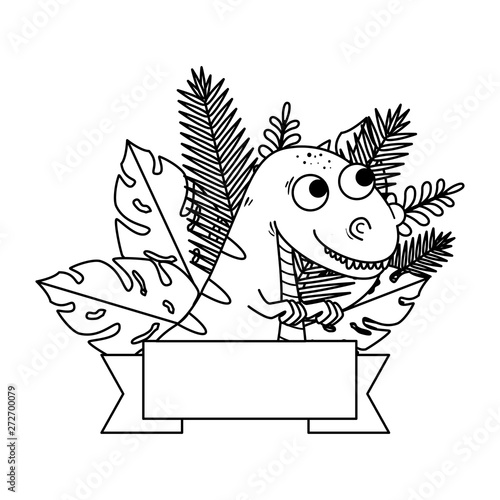 cute tyrannosaurus rex with exotic leafs frame