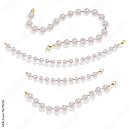 Elegant luxury decoration feminine with pearl bead illustration Pearl glamour borders. Vector illustration isolated on white background.