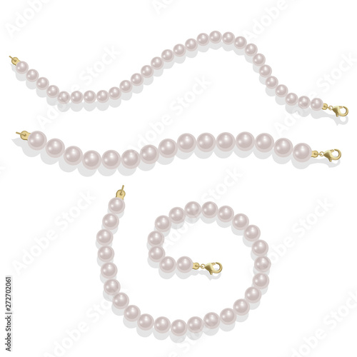 Elegant luxury decoration feminine with pearl bead illustration Pearl glamour borders. Vector illustration isolated on white background.