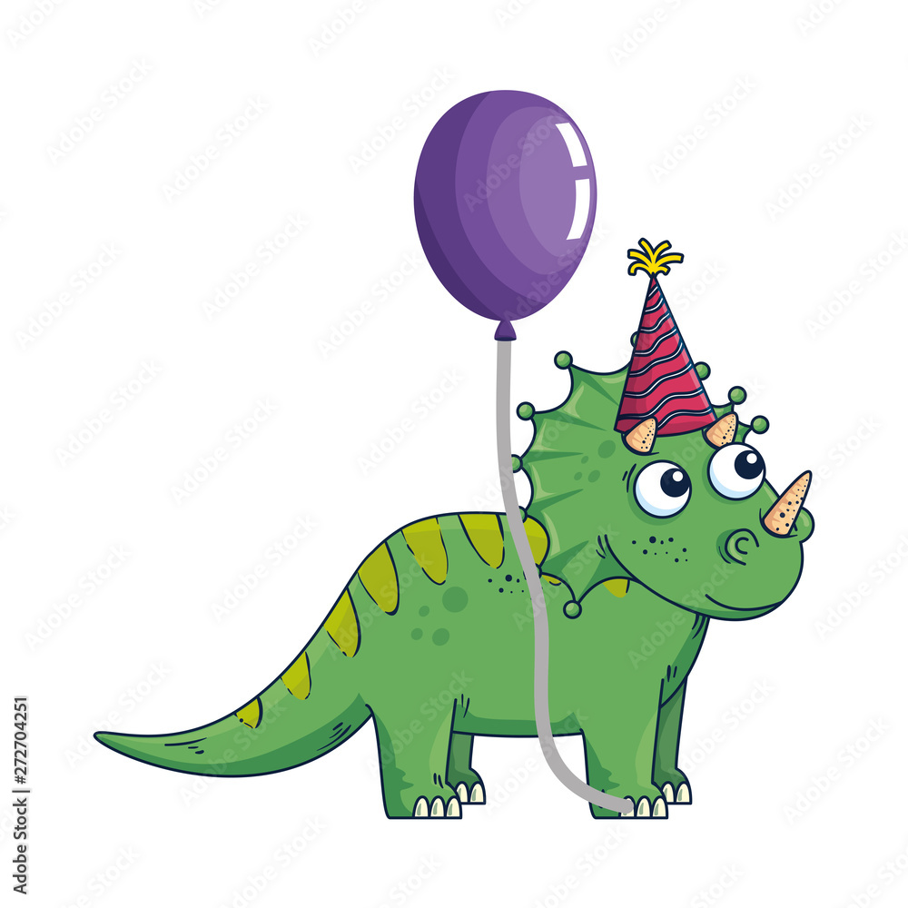Fototapeta premium cute triceratops with balloon helium
