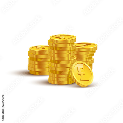 Gold coins with pound sign flat vector illustration