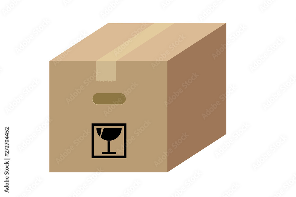 ケアマーク 割れ物注意のロゴのダンボール 荷造りされた段ボールのイラスト Stock Vector Adobe Stock