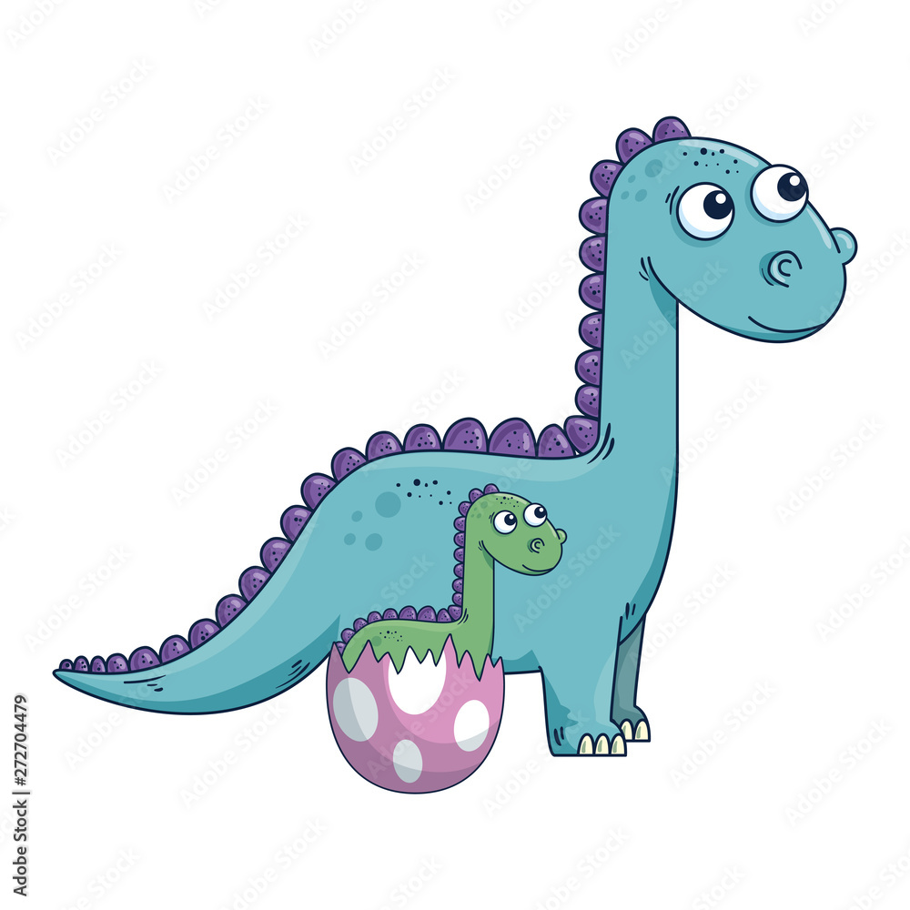 Naklejka premium mother diplodocus with baby breaking the shell egg