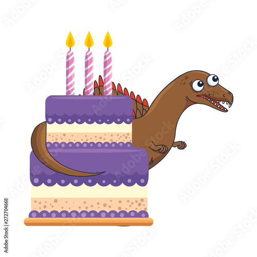 cute spinosaurus with sweet cake