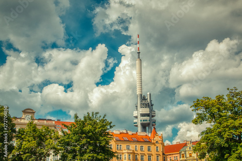 Photography tv tower in prague view from Jiřího z Poděbrad