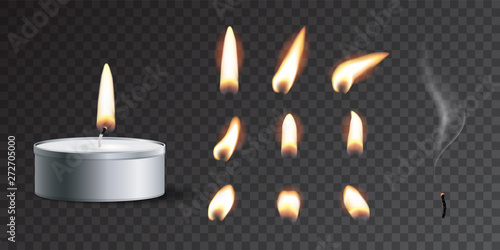 Fotografie, Obraz Vector realistic tea candle with fire and candle fire set isolated on transparent background