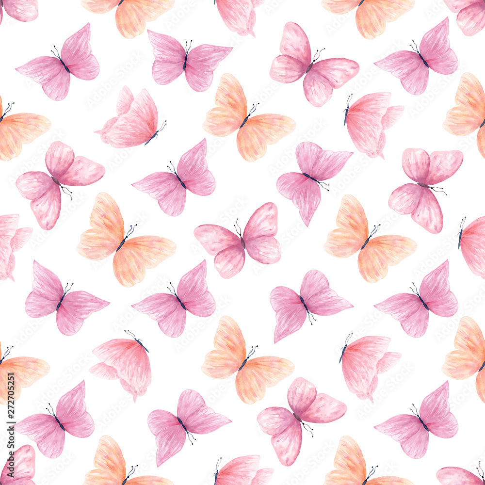 Colorful butterflies watercolor seamless pattern