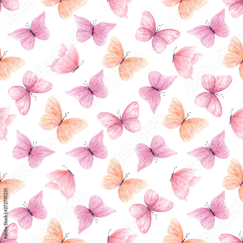 Colorful butterflies watercolor seamless pattern