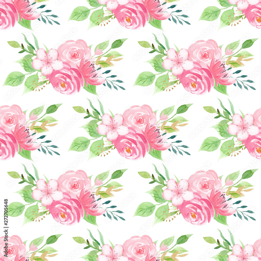 Elegant spring flowers watercolor seamless pattern