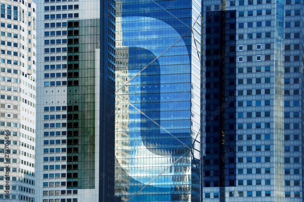 Naklejka premium SINGAPORE - january 08, 2014: Urban landscape of Singapore. Modern skyscrapers of business district.