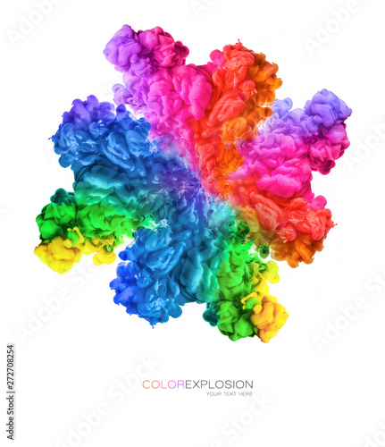 Color explosion. Ink in water isolated on white background. Rainbow of colors.