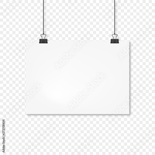 A4 sheet on clothespin with shadow, vector