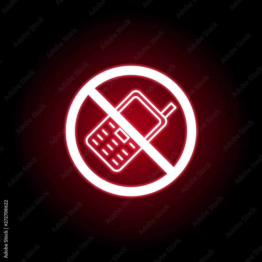 Forbidden phone icon in red neon style. Can be used for web, logo, mobile app, UI, UX Forbidden phone icon in red neon style. Can be used for web, logo, mobile app, UI, UX