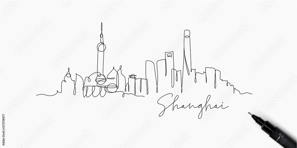 Pen line silhouette Shanghai