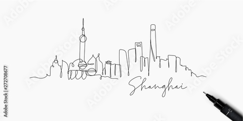 Pen line silhouette Shanghai