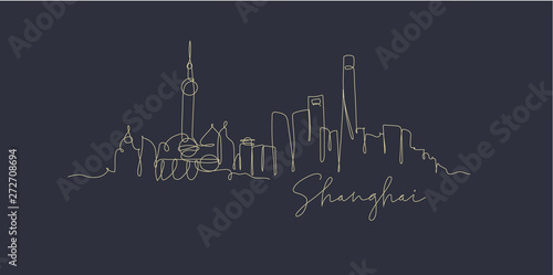 Pen line silhouette Shanghai dark blue