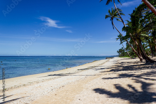 Beach on the tropical island clear blue water. Dravuni Island  Fiji.