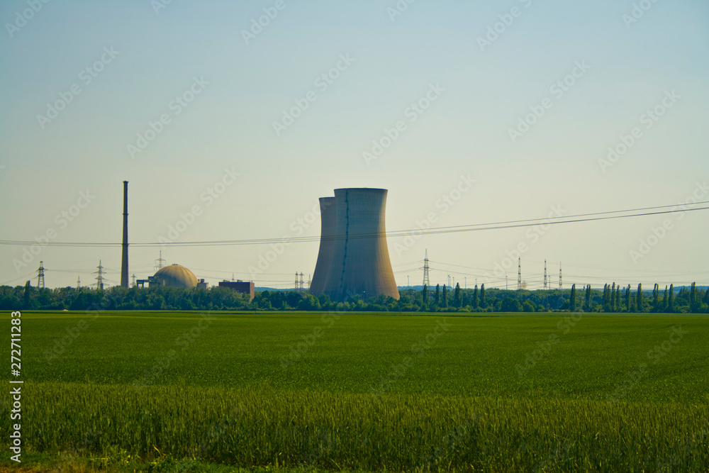 Panoramic view of the nuclear power plant Grafenrheinfeld in Bavaria, Germany