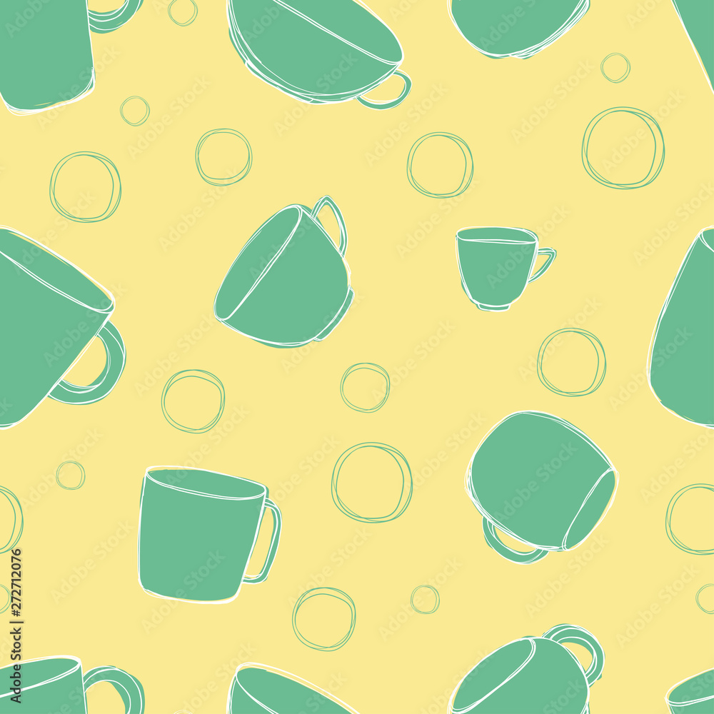 Seamless pattern with various hand drawn tea cups. Seamless pattern with various hand drawn tea cups.