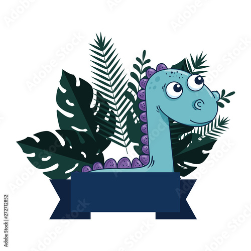 cute diplodocus with exotic leafs frame