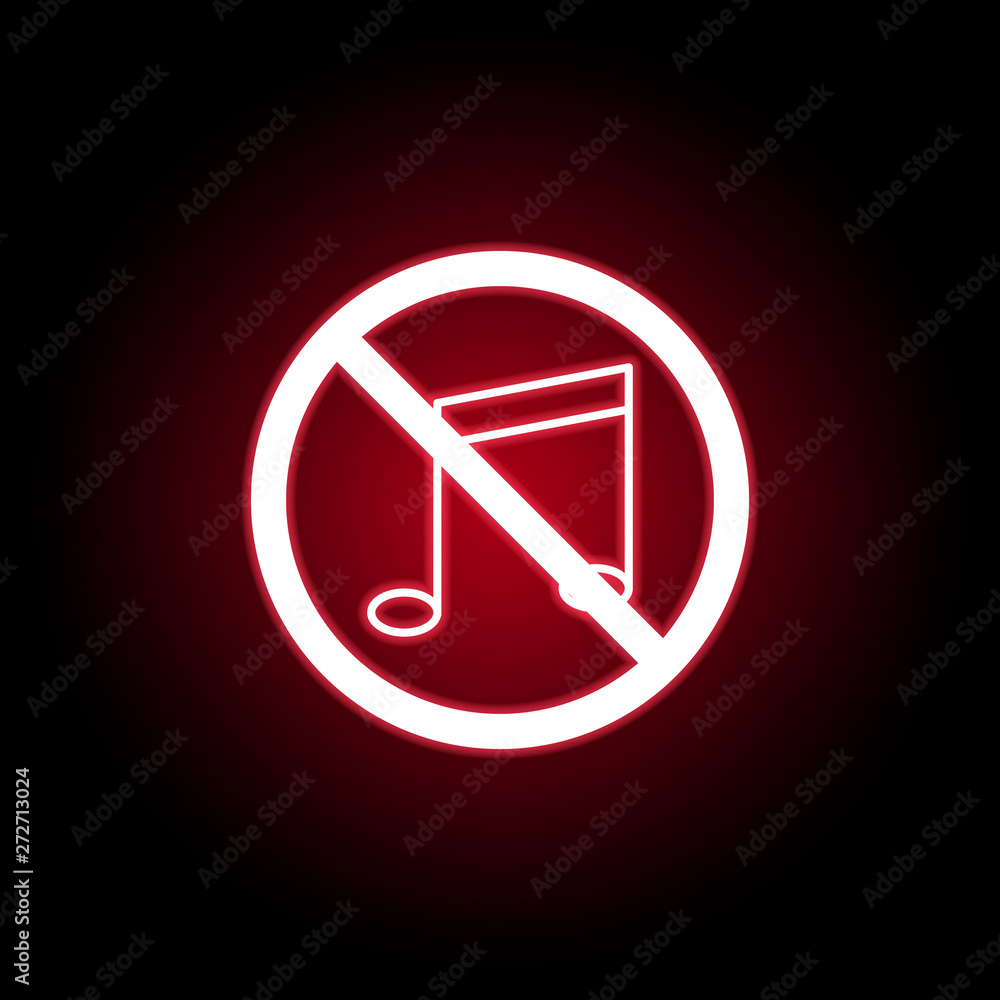 Forbidden music icon in red neon style. Can be used for web, logo, mobile app, UI, UX Forbidden music icon in red neon style. Can be used for web, logo, mobile app, UI, UX