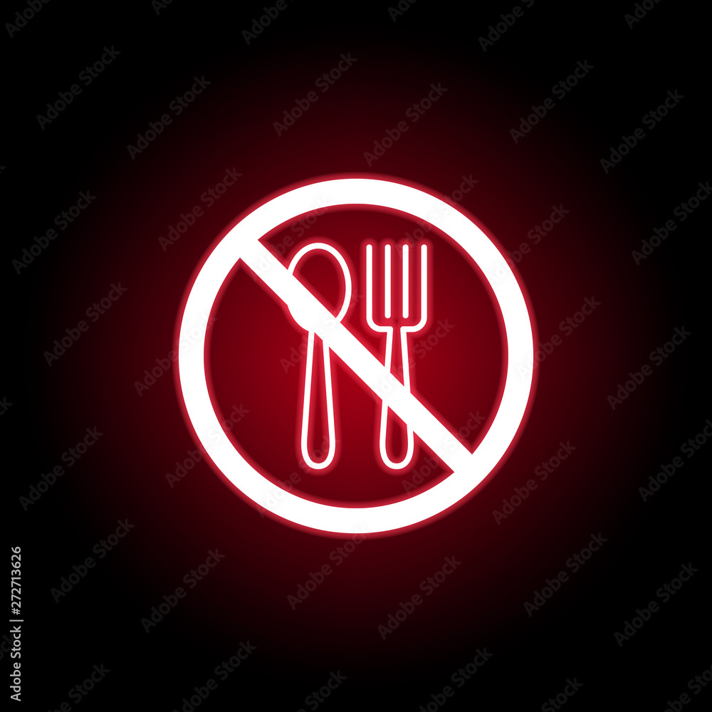 Forbidden eating, fork spoon icon in red neon style. Can be used for web, logo, mobile app, UI, UX Forbidden eating, fork spoon icon in red neon style. Can be used for web, logo, mobile app, UI, UX