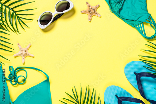 Summer tropical holiday background top view.