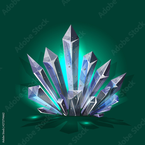 Illustration with grey shine natural crystal on green background