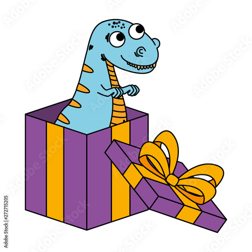 cute tyrannosaurus rex in giftbox present