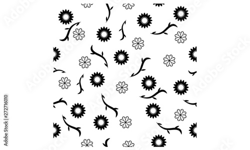 Black flowers vector seamless pattern